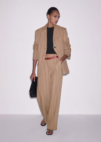 Tan Icon Intelligently Oversized Pinstripe Blazer | ME+EM Clothing