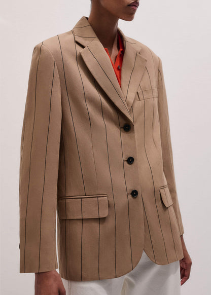Tan Icon Intelligently Oversized Pinstripe Blazer | ME+EM Clothing