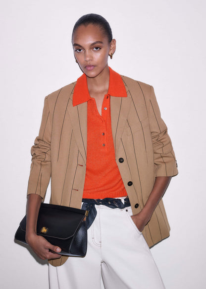 Tan Icon Intelligently Oversized Pinstripe Blazer | ME+EM Clothing