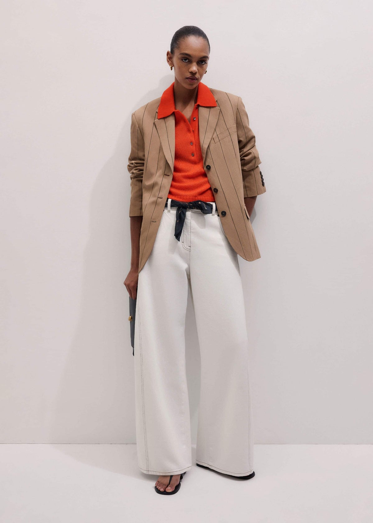 Tan Icon Intelligently Oversized Pinstripe Blazer | ME+EM Clothing