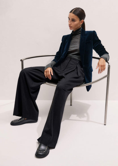 Navy Pinstripe Velvet Sharp Shoulder Blazer | ME+EM Clothing