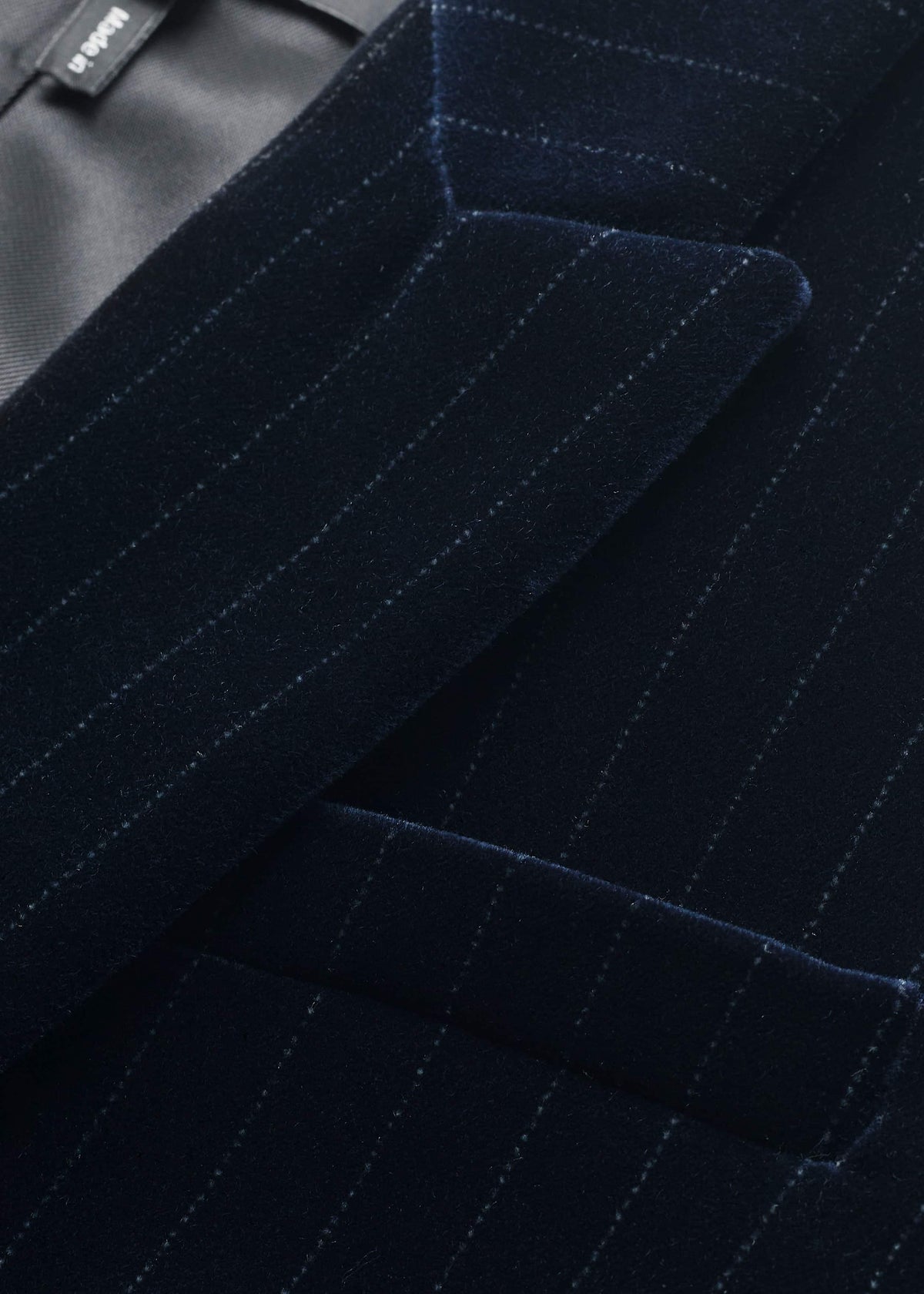 Navy Pinstripe Velvet Sharp Shoulder Blazer | ME+EM Clothing