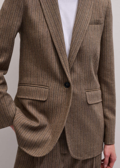 Mocha Brown Pinstripe Sharp Shoulder Blazer | ME+EM Clothing