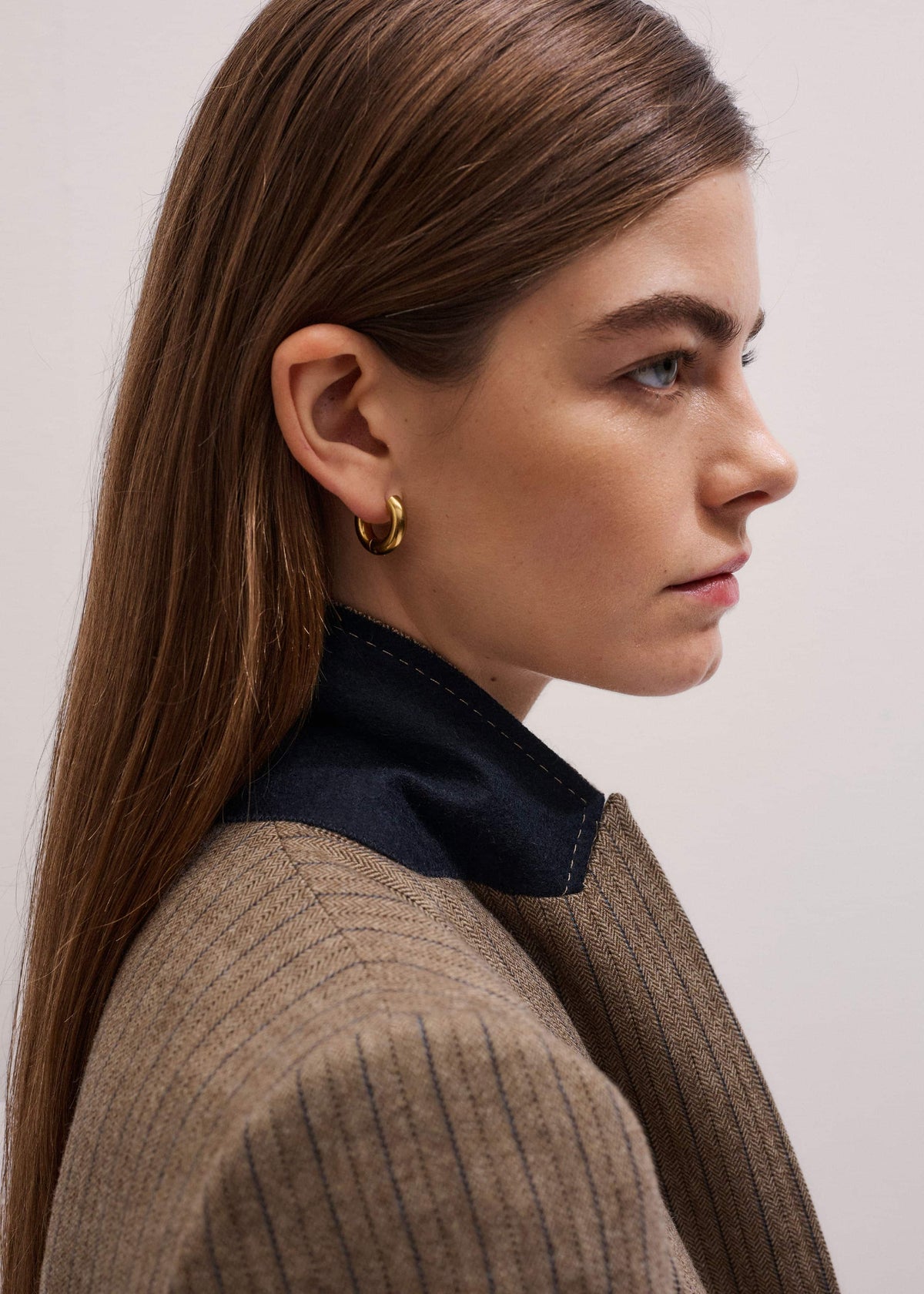 Mocha Brown Pinstripe Sharp Shoulder Blazer | ME+EM Clothing