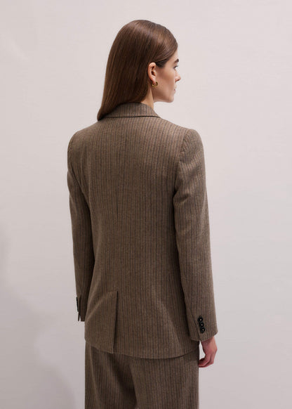 Mocha Brown Pinstripe Sharp Shoulder Blazer | ME+EM Clothing