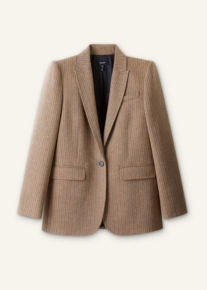 Mocha Brown Pinstripe Sharp Shoulder Blazer | ME+EM Clothing