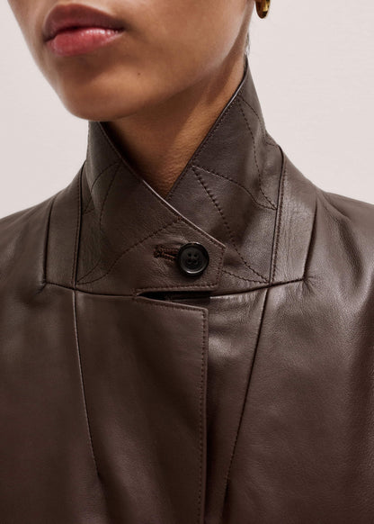 Brown Leather Luxe Relaxed Boyfriend Blazer | ME+EM Clothing