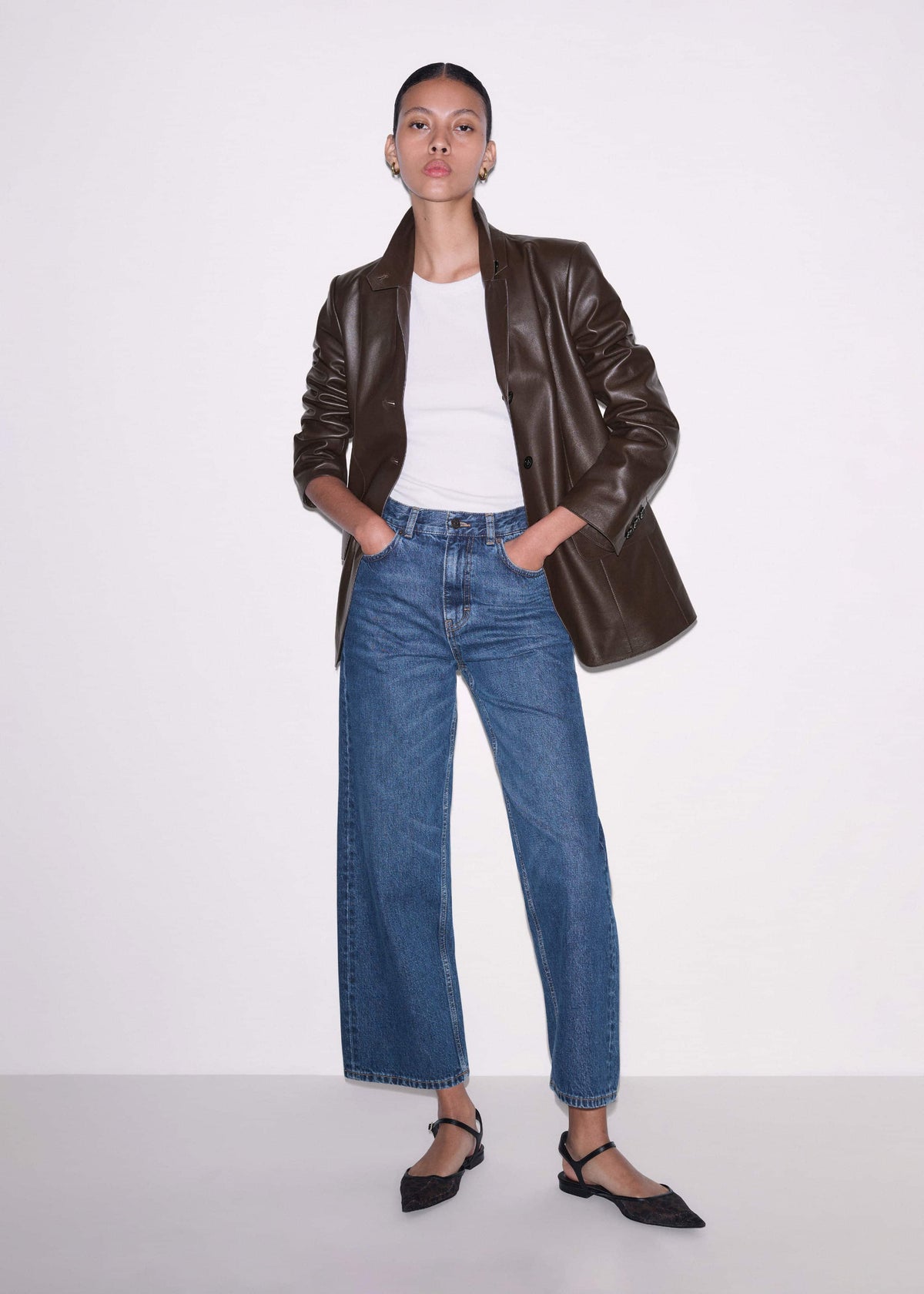 Brown Leather Luxe Relaxed Boyfriend Blazer | ME+EM Clothing