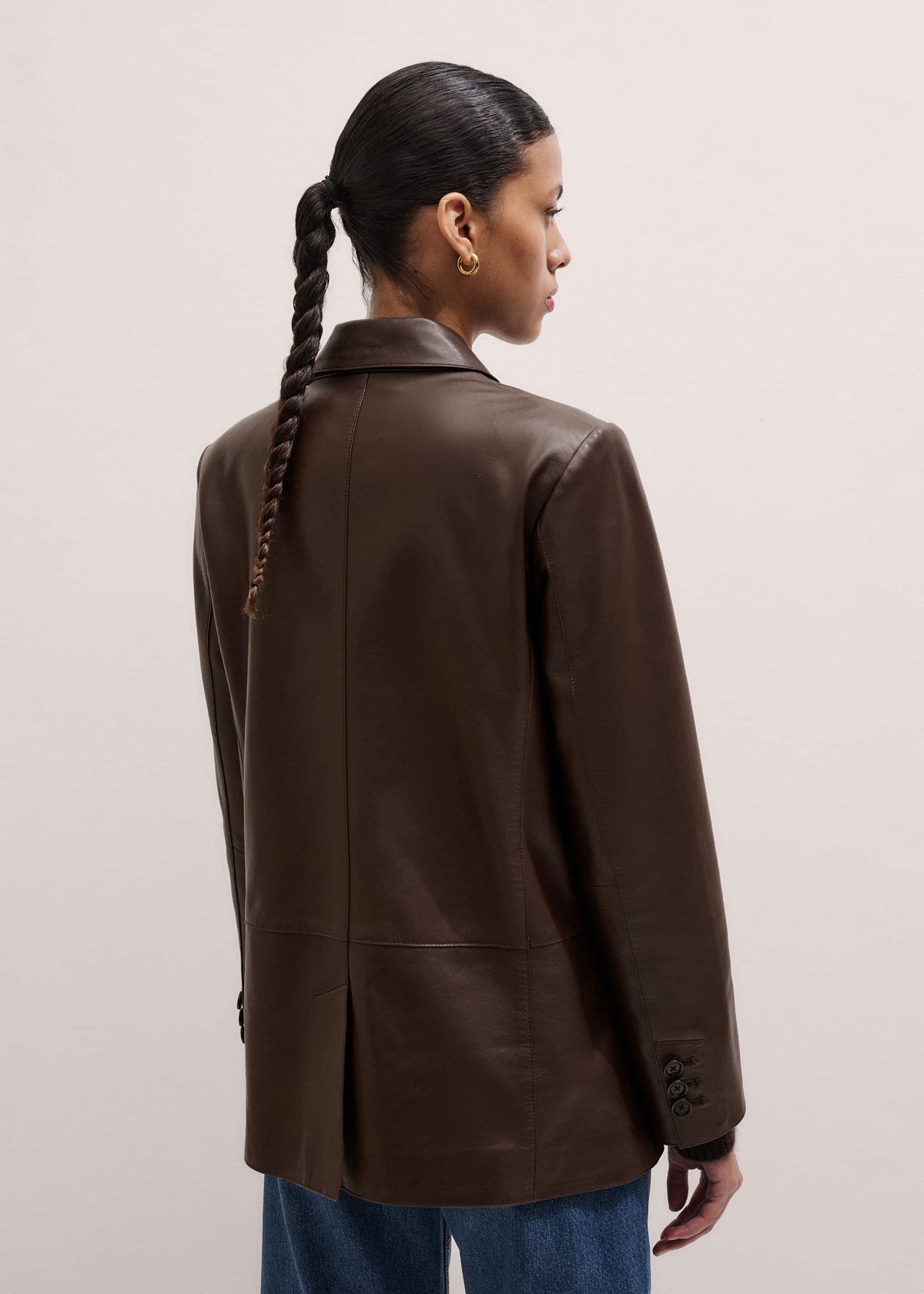 Brown Leather Luxe Relaxed Boyfriend Blazer | ME+EM Clothing