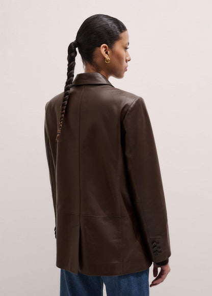 Brown Leather Luxe Relaxed Boyfriend Blazer | ME+EM Clothing