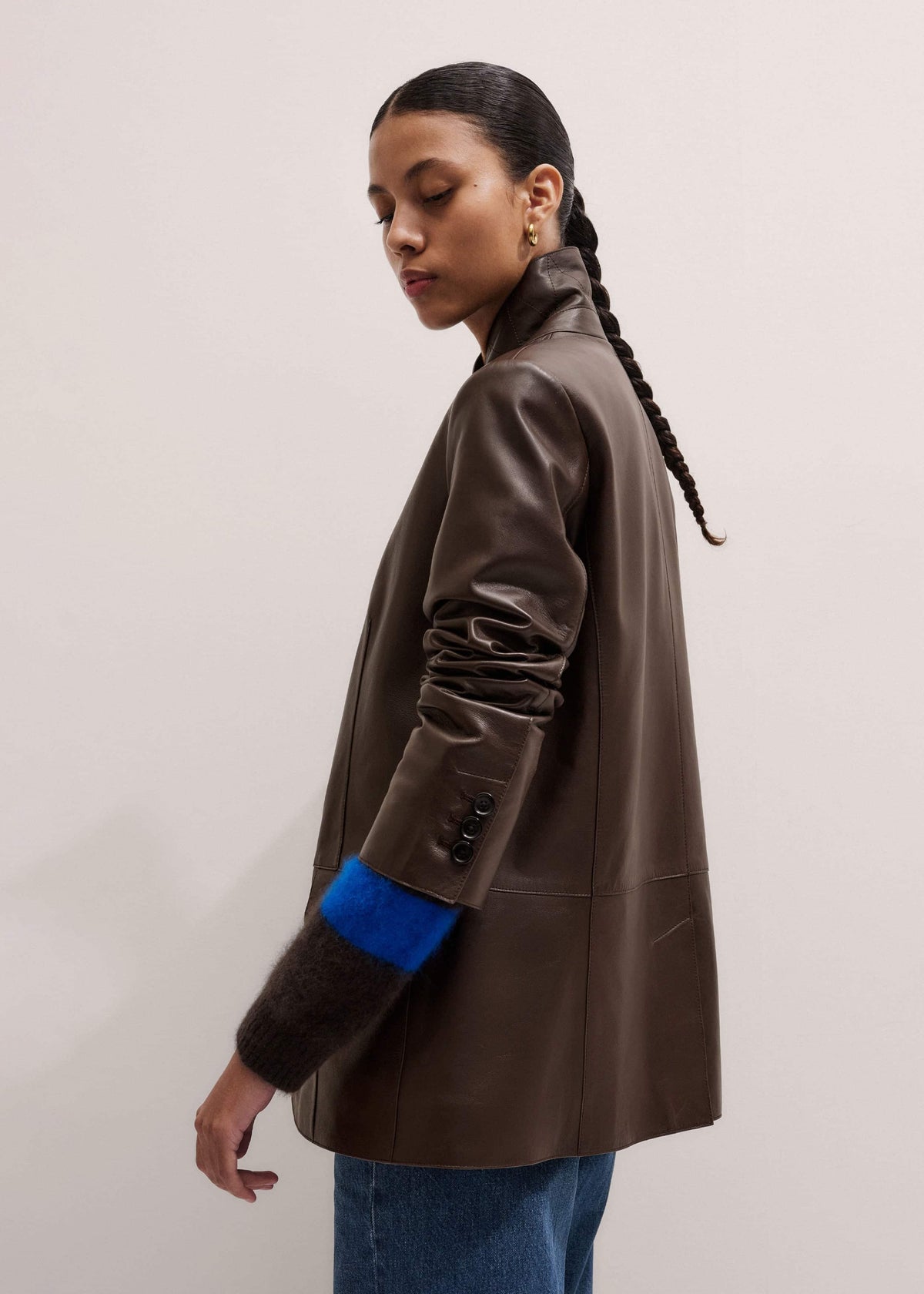 Brown Leather Luxe Relaxed Boyfriend Blazer | ME+EM Clothing