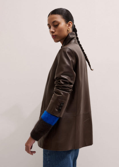 Brown Leather Luxe Relaxed Boyfriend Blazer | ME+EM Clothing