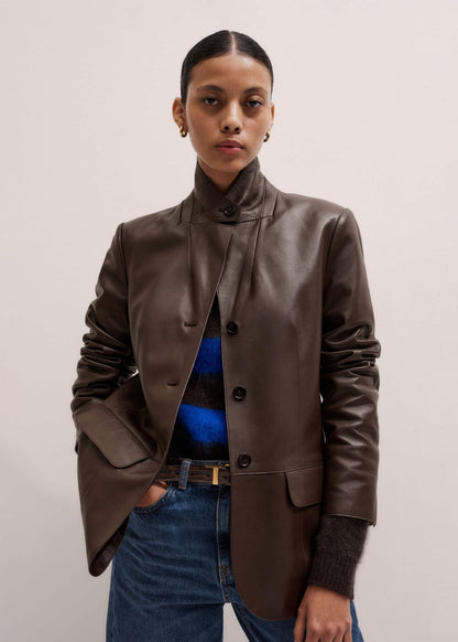 Brown Leather Luxe Relaxed Boyfriend Blazer | ME+EM Clothing