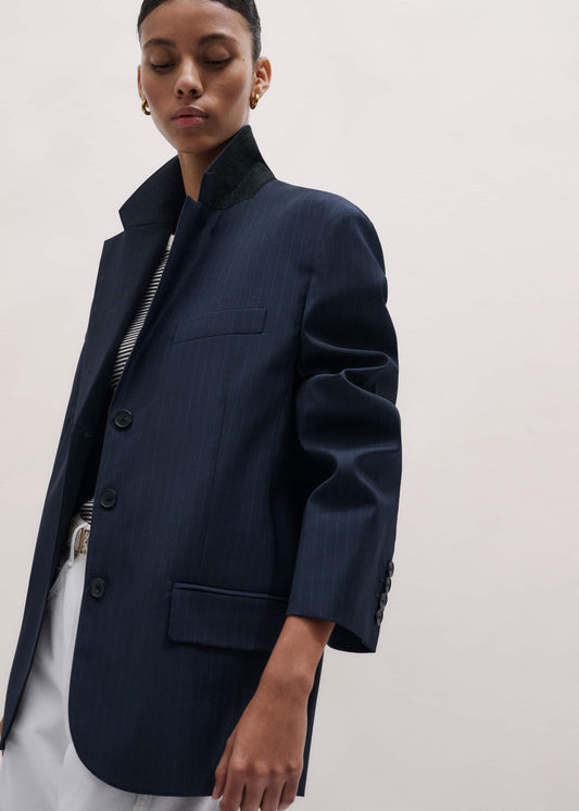 Navy Pinstripe Oversized Blazer | ME+EM Clothing