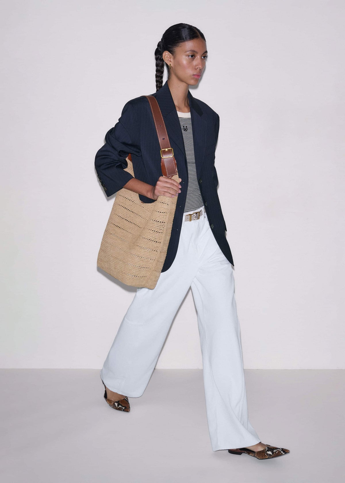 Navy Pinstripe Oversized Blazer | ME+EM Clothing