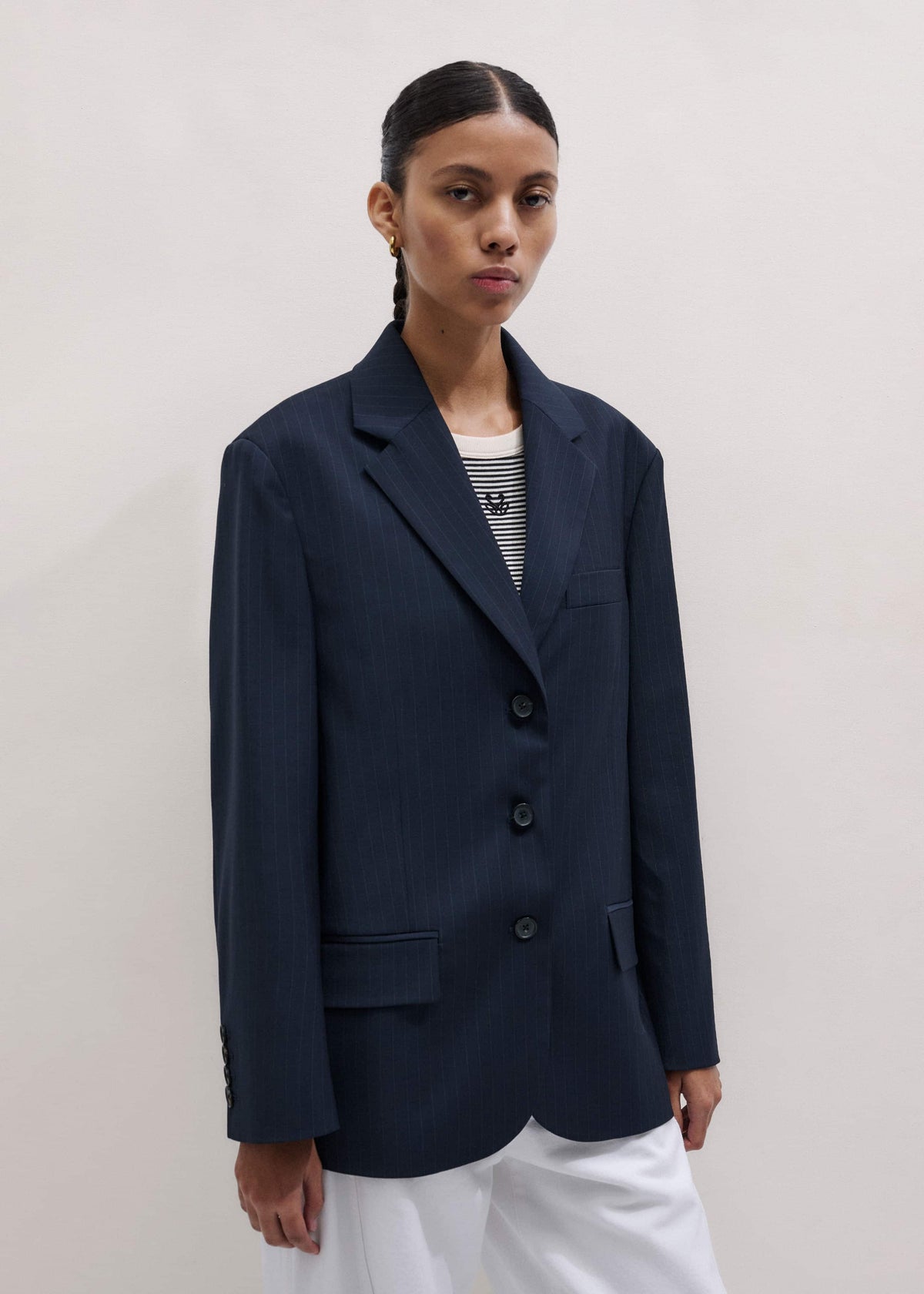 Navy Pinstripe Oversized Blazer | ME+EM Clothing