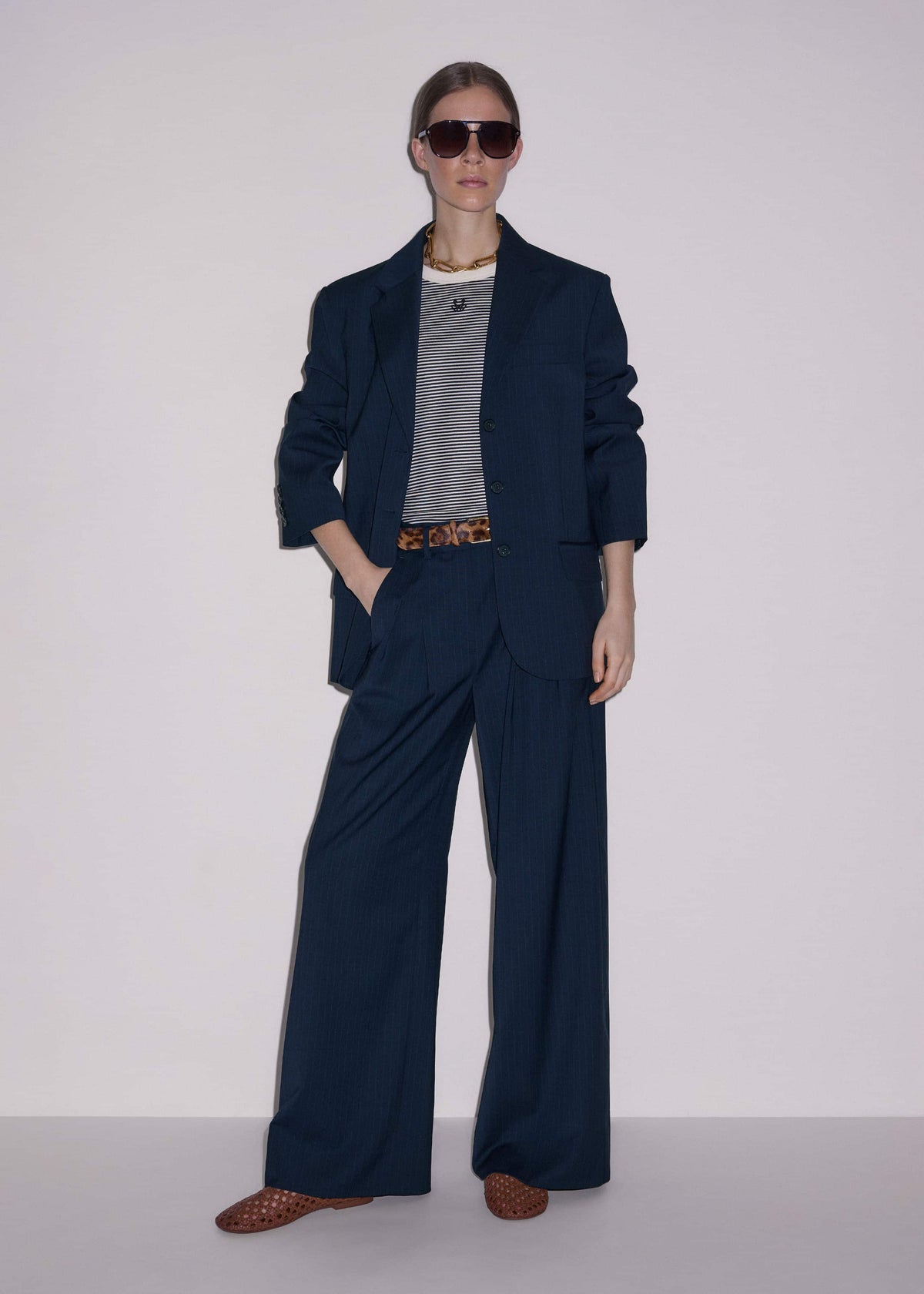 Navy Pinstripe Oversized Blazer | ME+EM Clothing