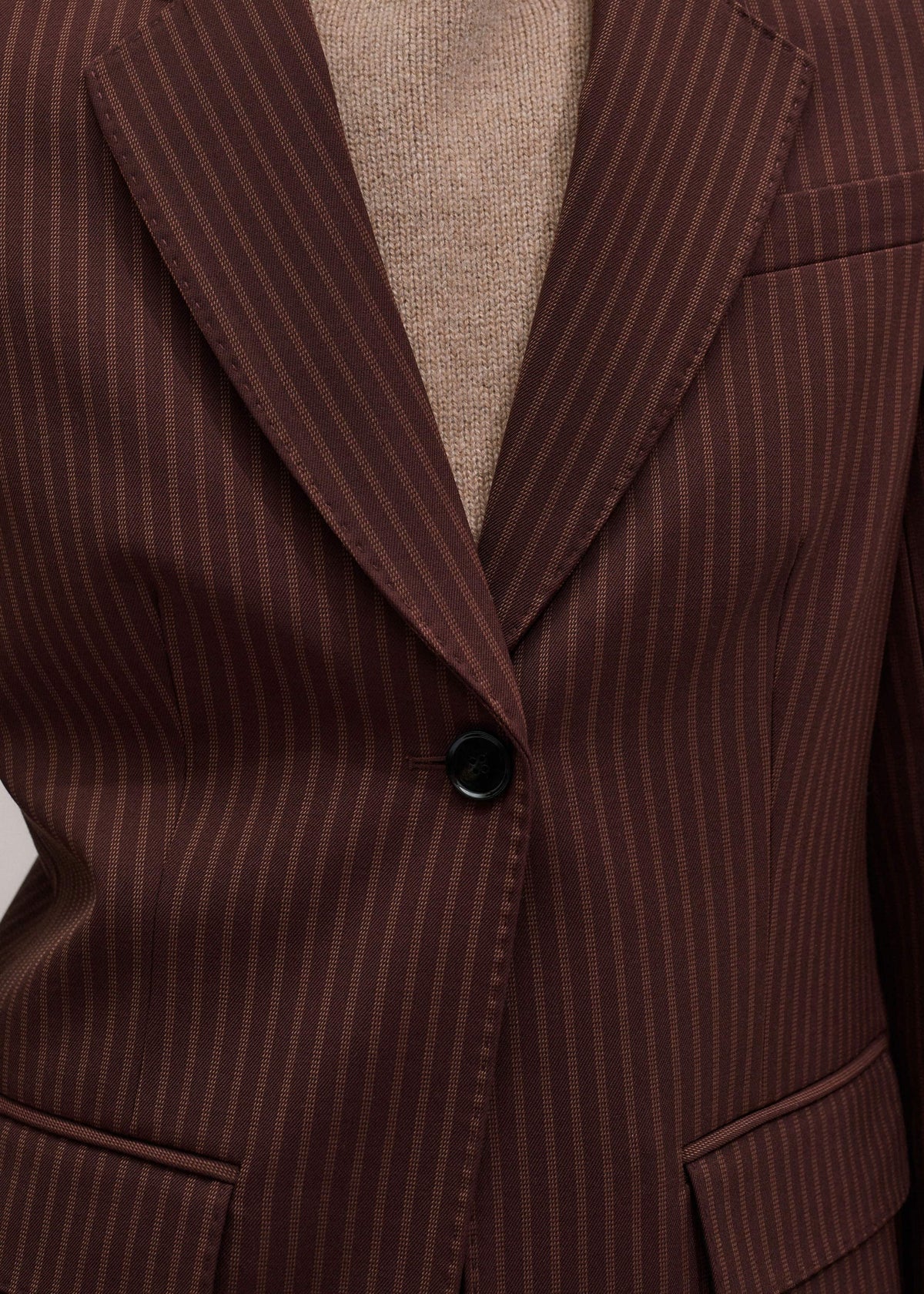 Cinnamon Pinstripe Sharp Shoulder Contour Blazer | ME+EM Clothing