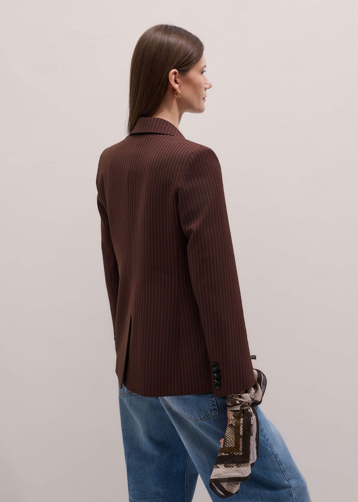Cinnamon Pinstripe Sharp Shoulder Contour Blazer | ME+EM Clothing
