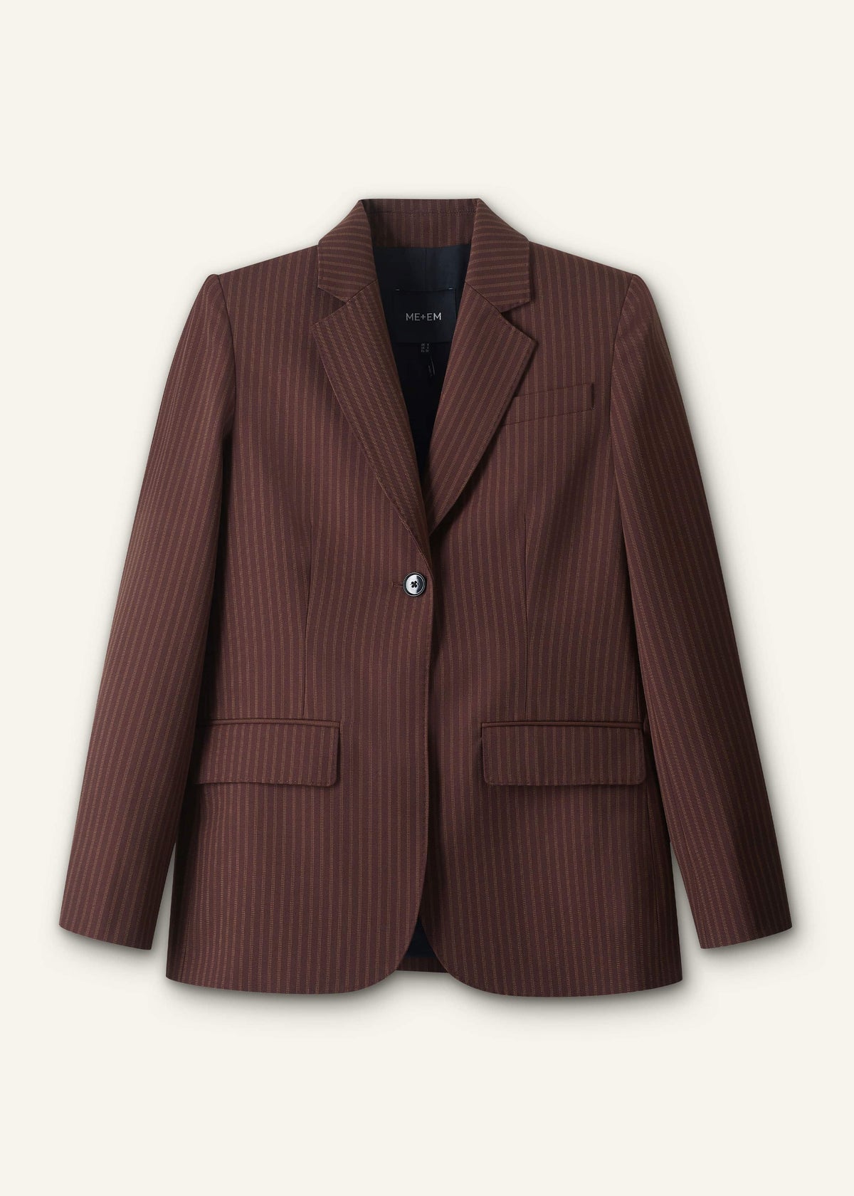 Cinnamon Pinstripe Sharp Shoulder Contour Blazer | ME+EM Clothing