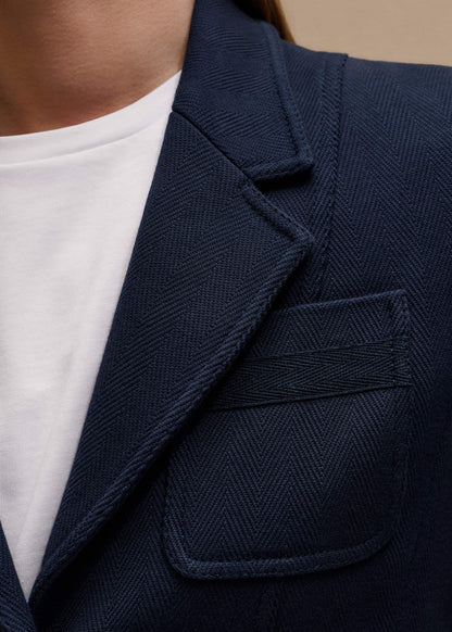 Navy Herringbone Fitted Crop Jacket | ME+EM Clothing