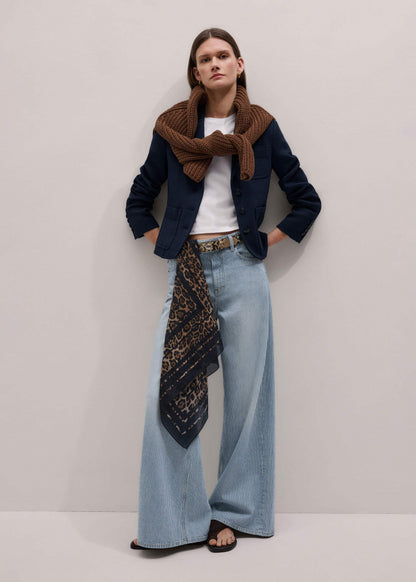 Navy Herringbone Fitted Crop Jacket | ME+EM Clothing