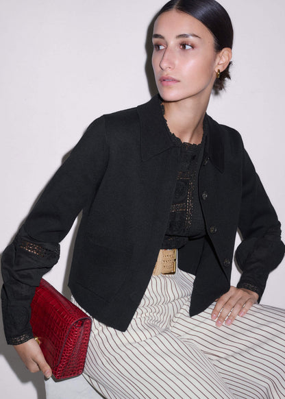 Black Milano Knit Short Sleeve Jacket | ME+EM Clothing