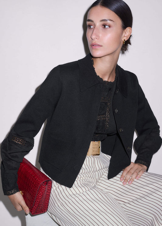 Black Milano Knit Short Sleeve Jacket | ME+EM Clothing