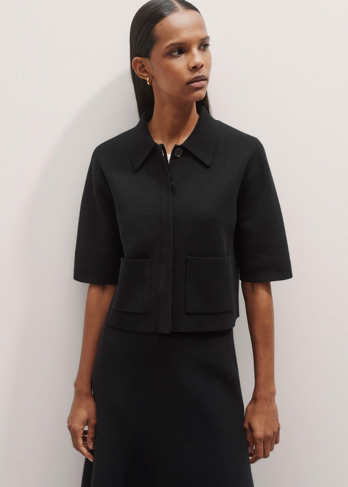 Black Milano Knit Short Sleeve Jacket | ME+EM Clothing