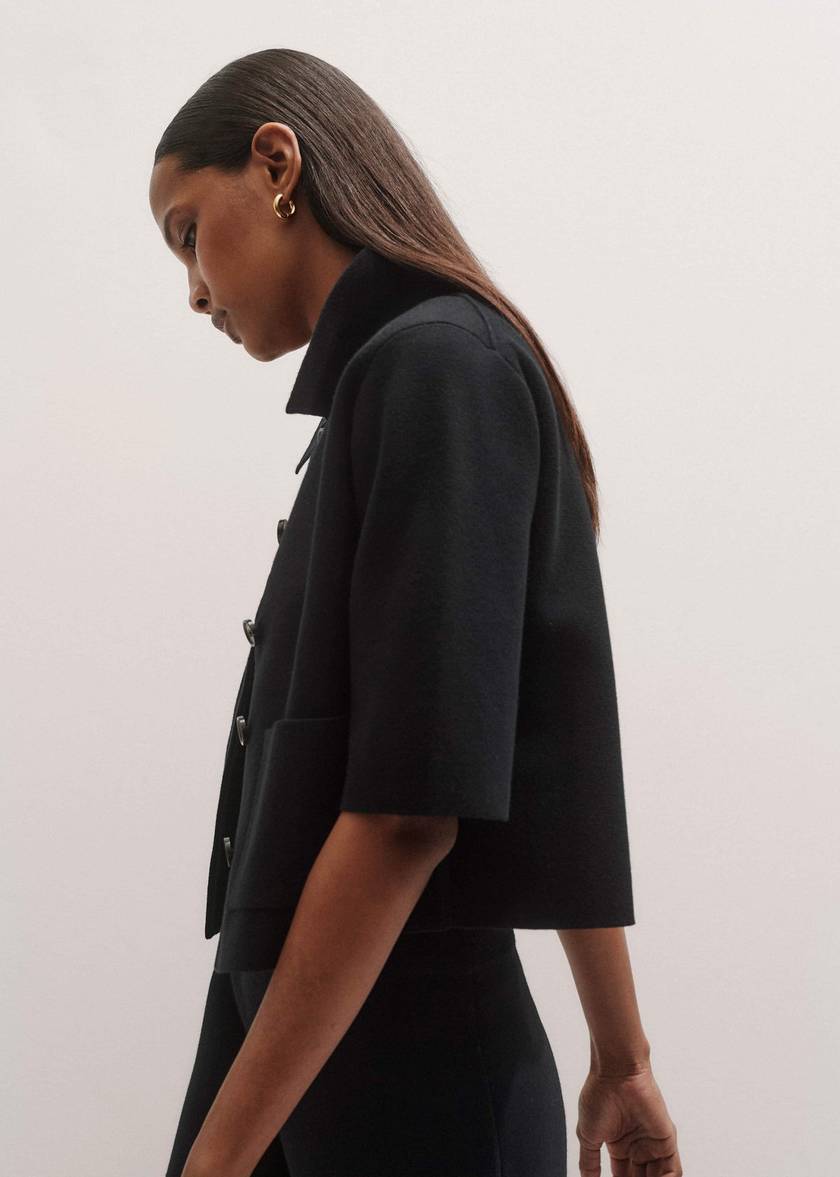 Black Milano Knit Short Sleeve Jacket | ME+EM Clothing