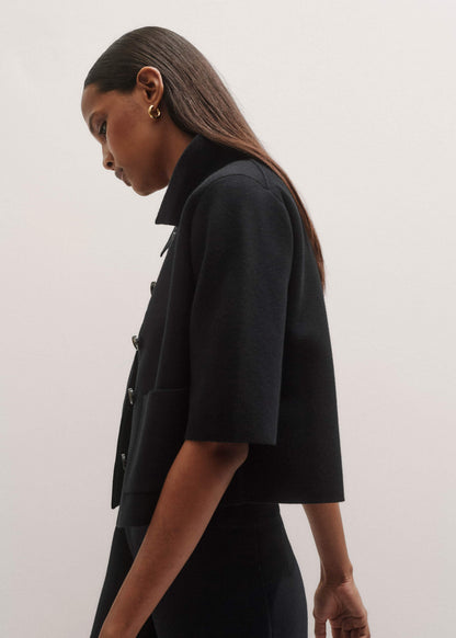 Black Milano Knit Short Sleeve Jacket | ME+EM Clothing