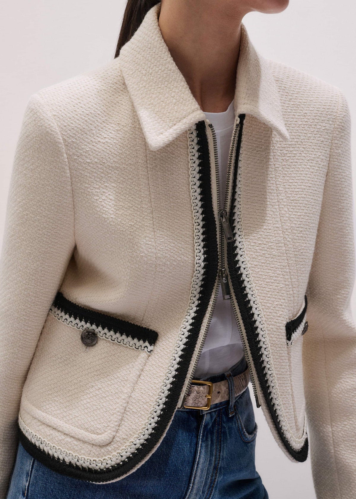 Cream Straight Crop Jacket | ME+EM Clothing