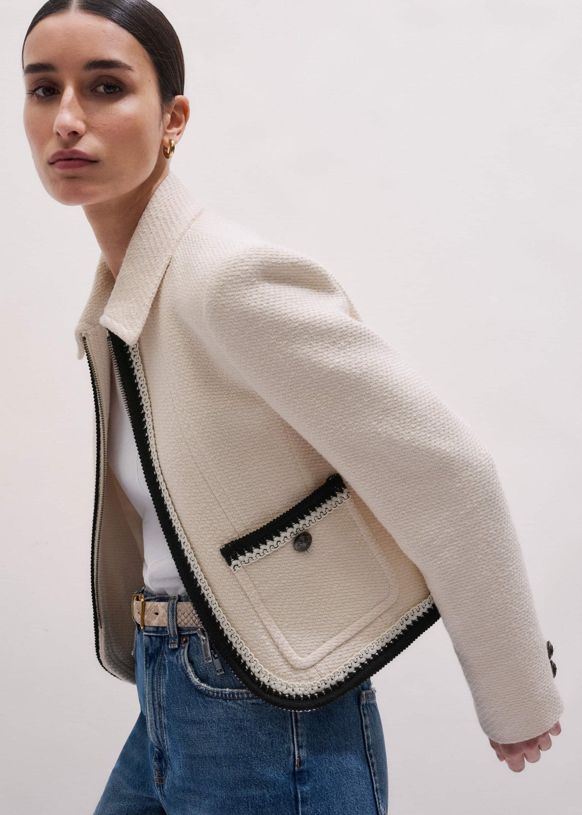 Cream Straight Crop Jacket | ME+EM Clothing