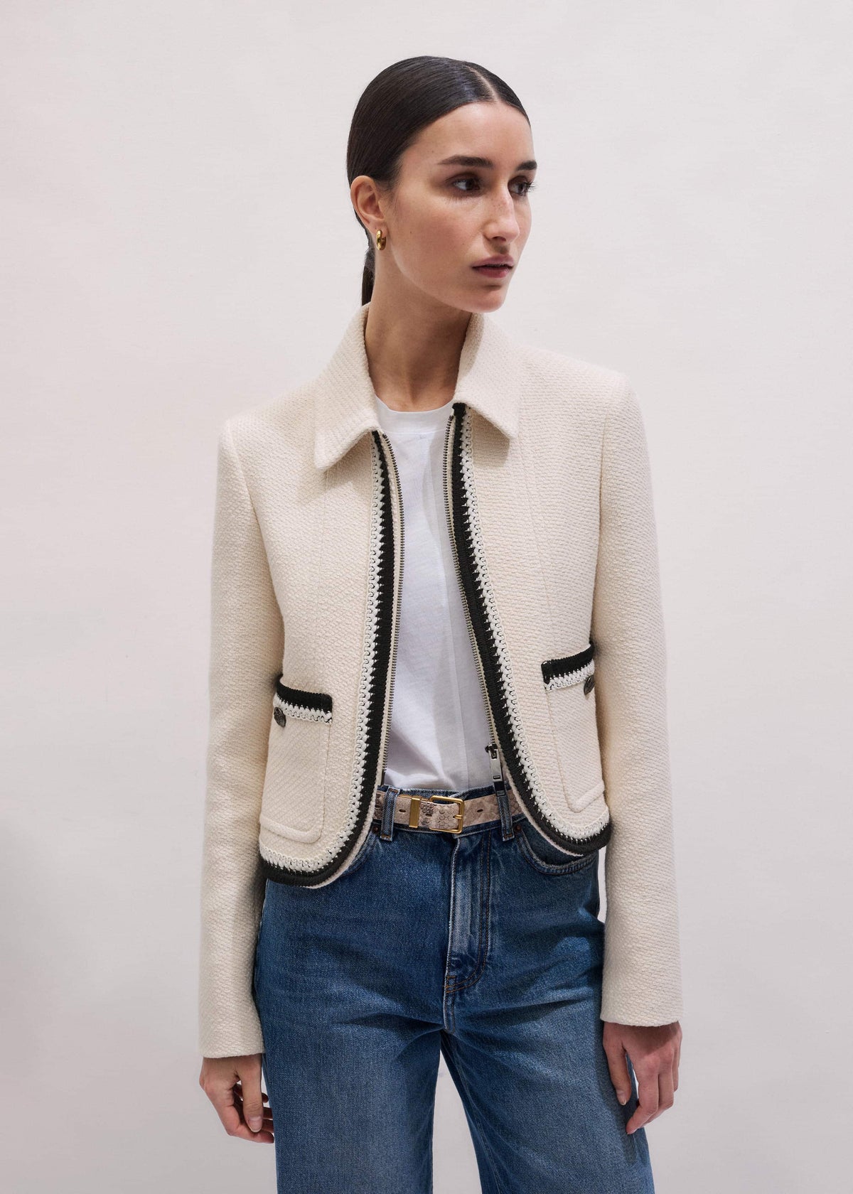 Cream Straight Crop Jacket | ME+EM Clothing