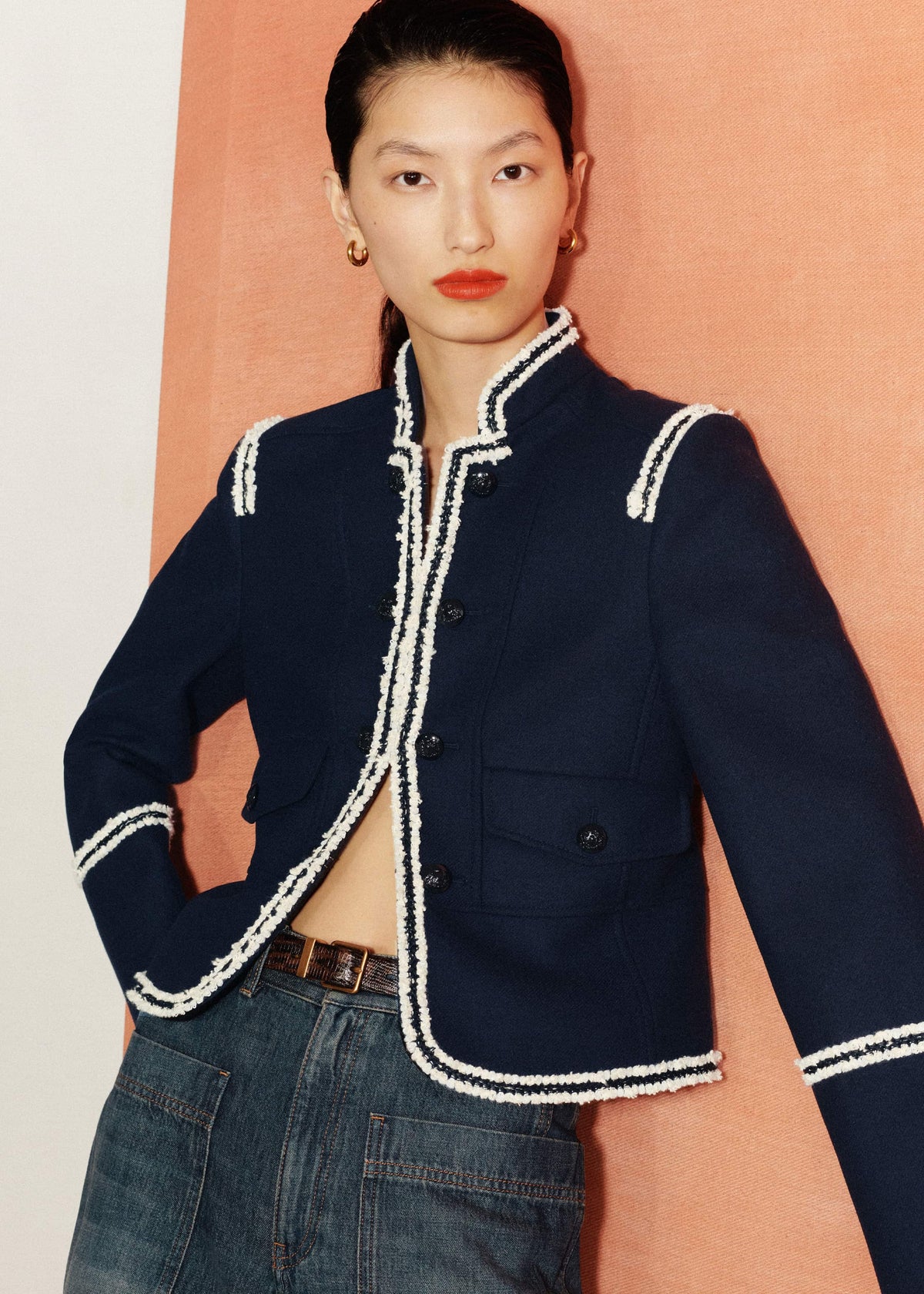 Navy Bold Braid Short Fitted Jacket | ME+EM Clothing
