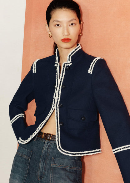 Navy Bold Braid Short Fitted Jacket | ME+EM Clothing