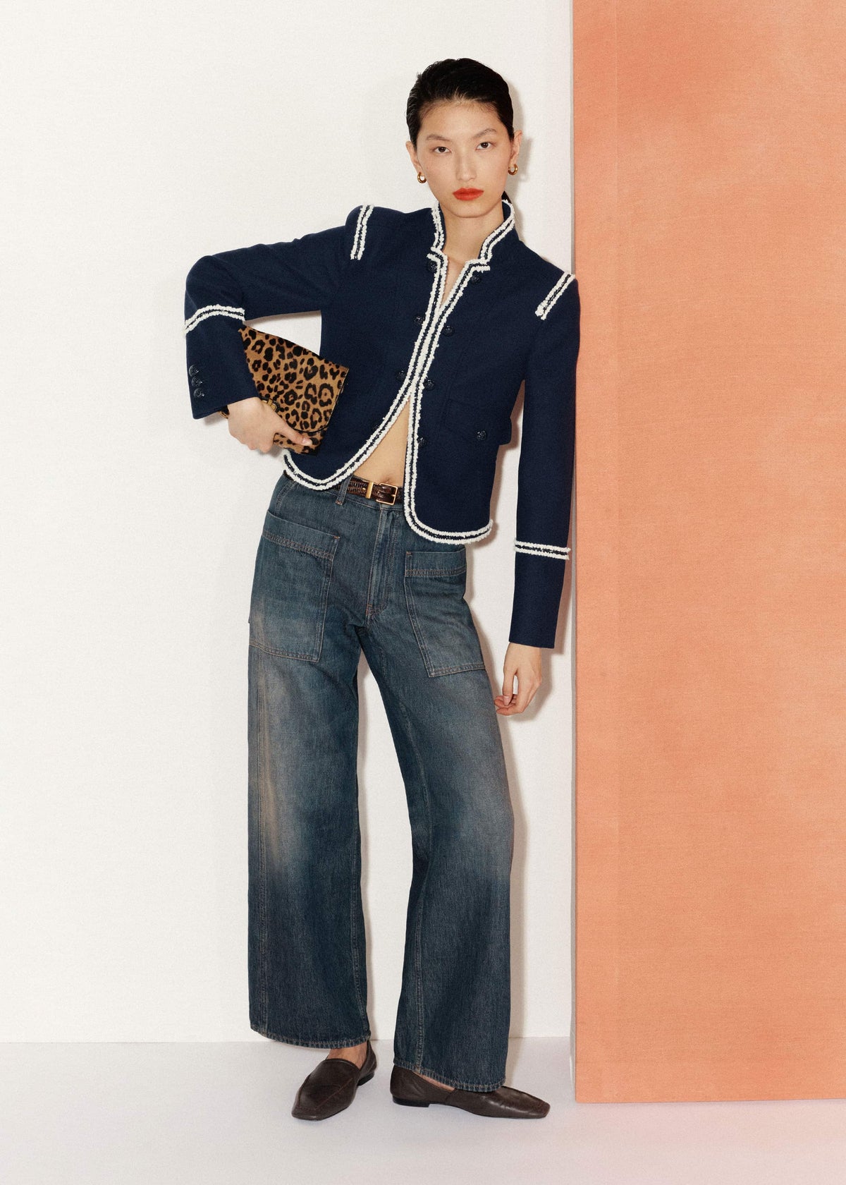 Navy Bold Braid Short Fitted Jacket | ME+EM Clothing