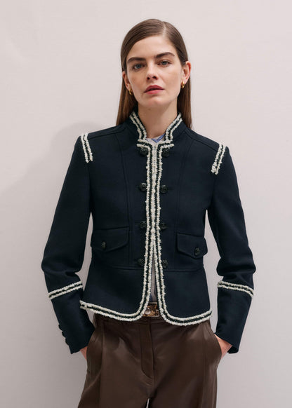 Navy Bold Braid Short Fitted Jacket | ME+EM Clothing