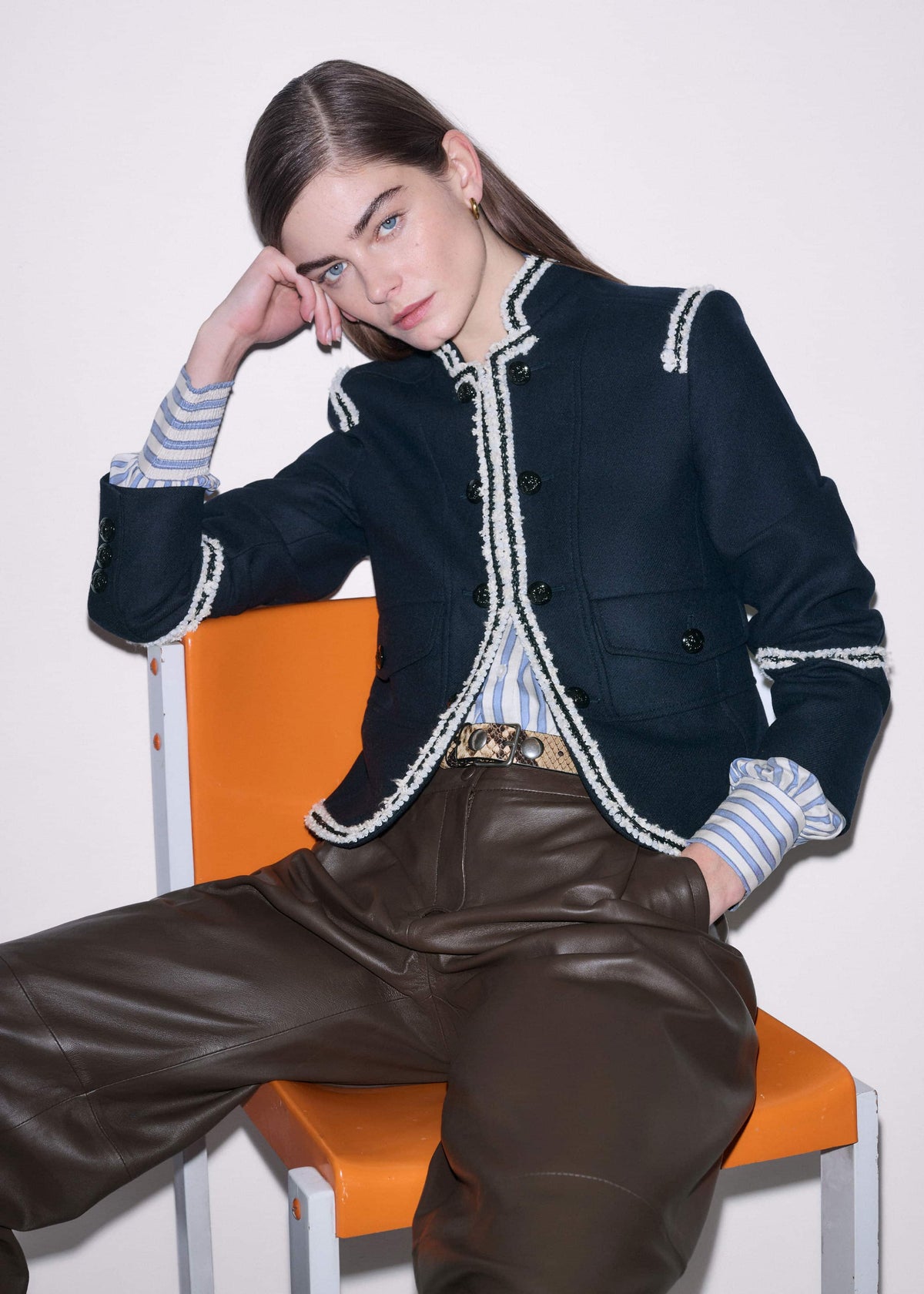 Navy Bold Braid Short Fitted Jacket | ME+EM Clothing