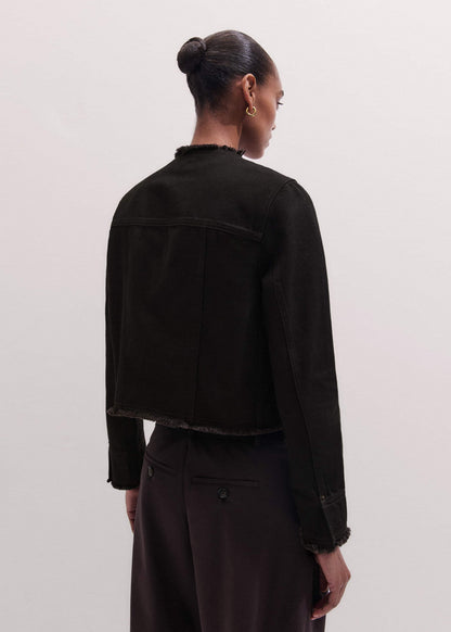 Black Collarless Fray Jacket | ME+EM Clothing