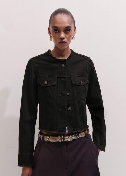Black Collarless Fray Jacket | ME+EM Clothing