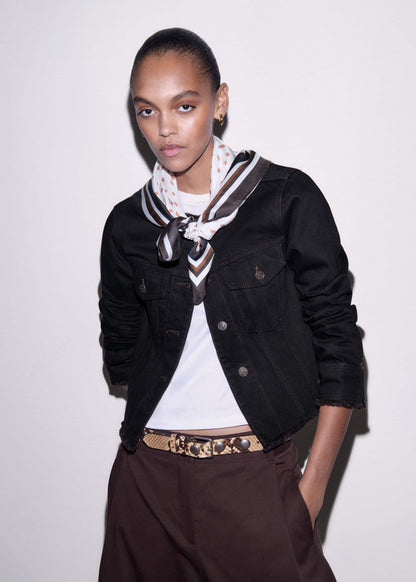 Black Collarless Fray Jacket | ME+EM Clothing