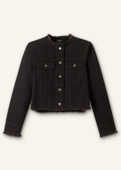Black Collarless Fray Jacket | ME+EM Clothing