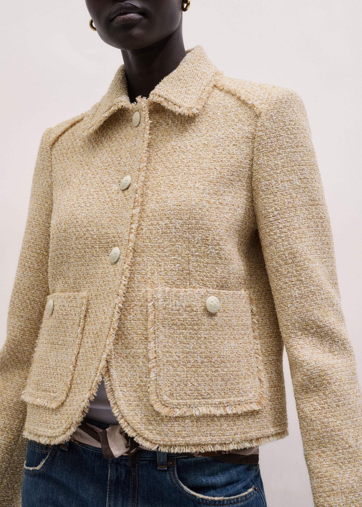 Cream Fringed Short Jacket | ME+EM Clothing