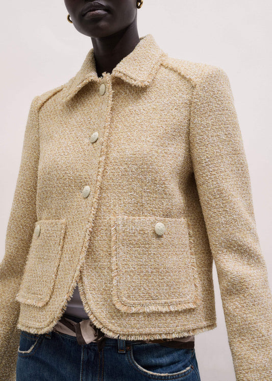Cream Fringed Short Jacket | ME+EM Clothing