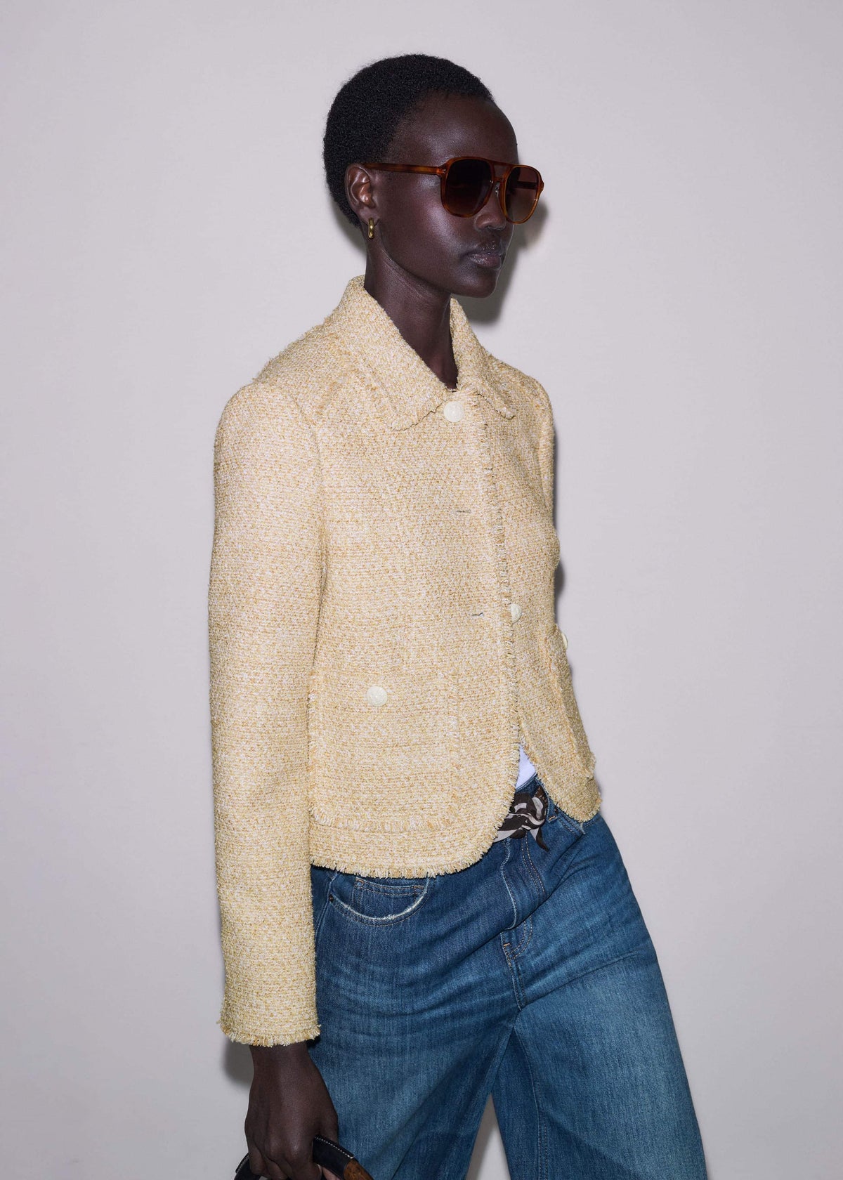 Cream Fringed Short Jacket | ME+EM Clothing