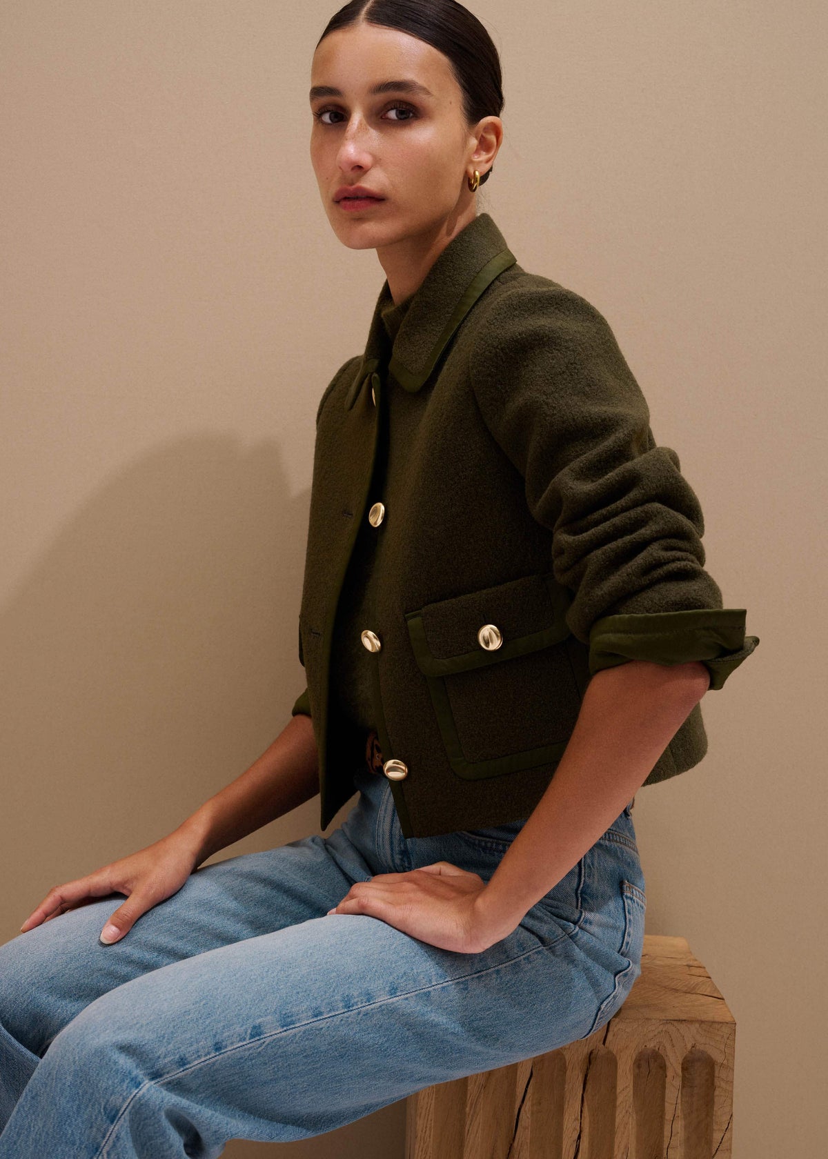 Olive Green Straight Crop Jacket | ME+EM Clothing
