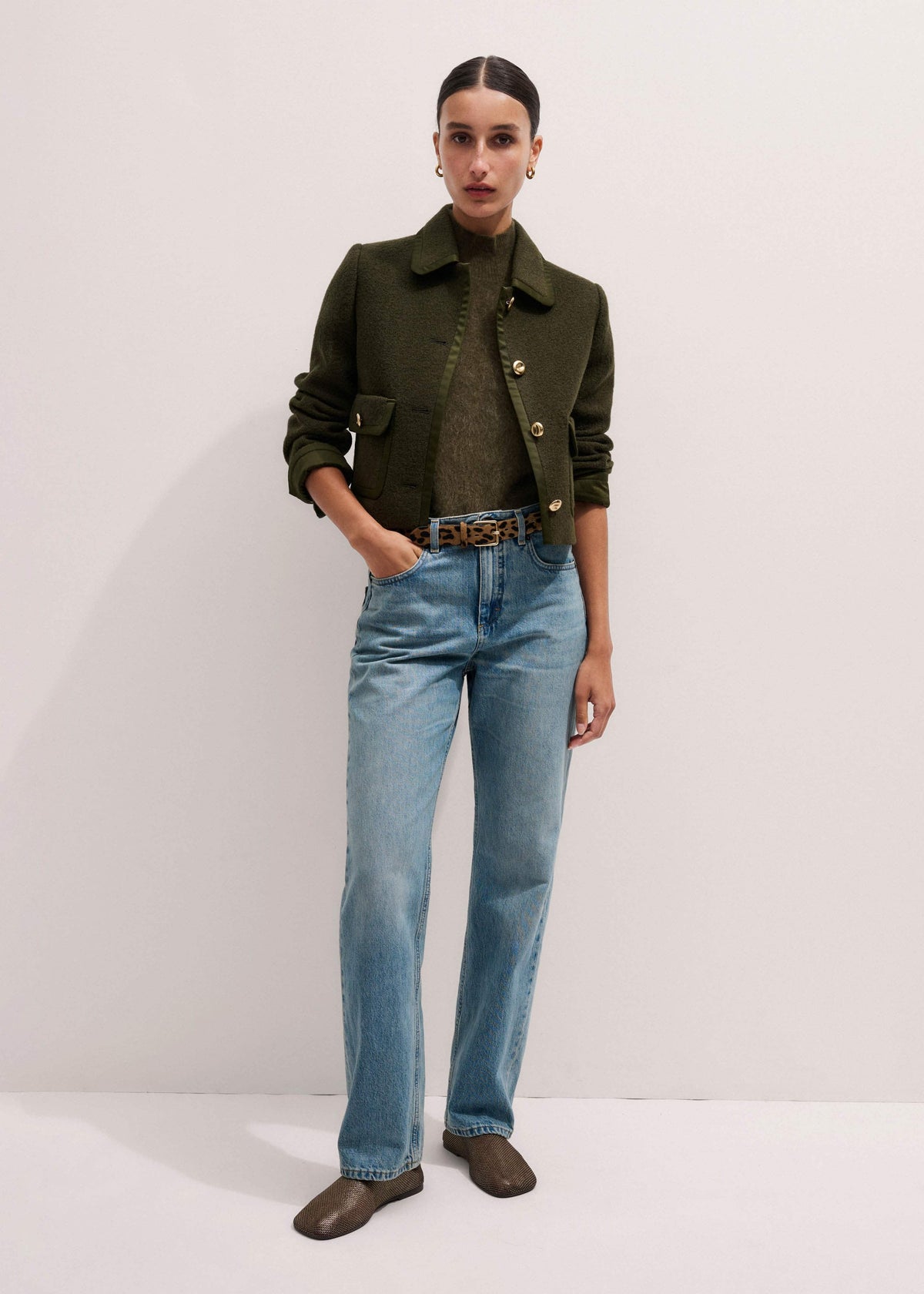 Olive Green Straight Crop Jacket | ME+EM Clothing