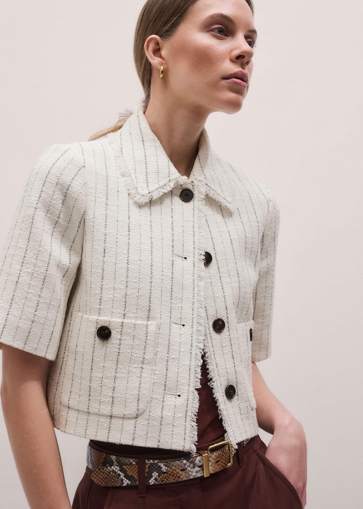 Ivory Stripe Crop Jacket | ME+EM Clothing