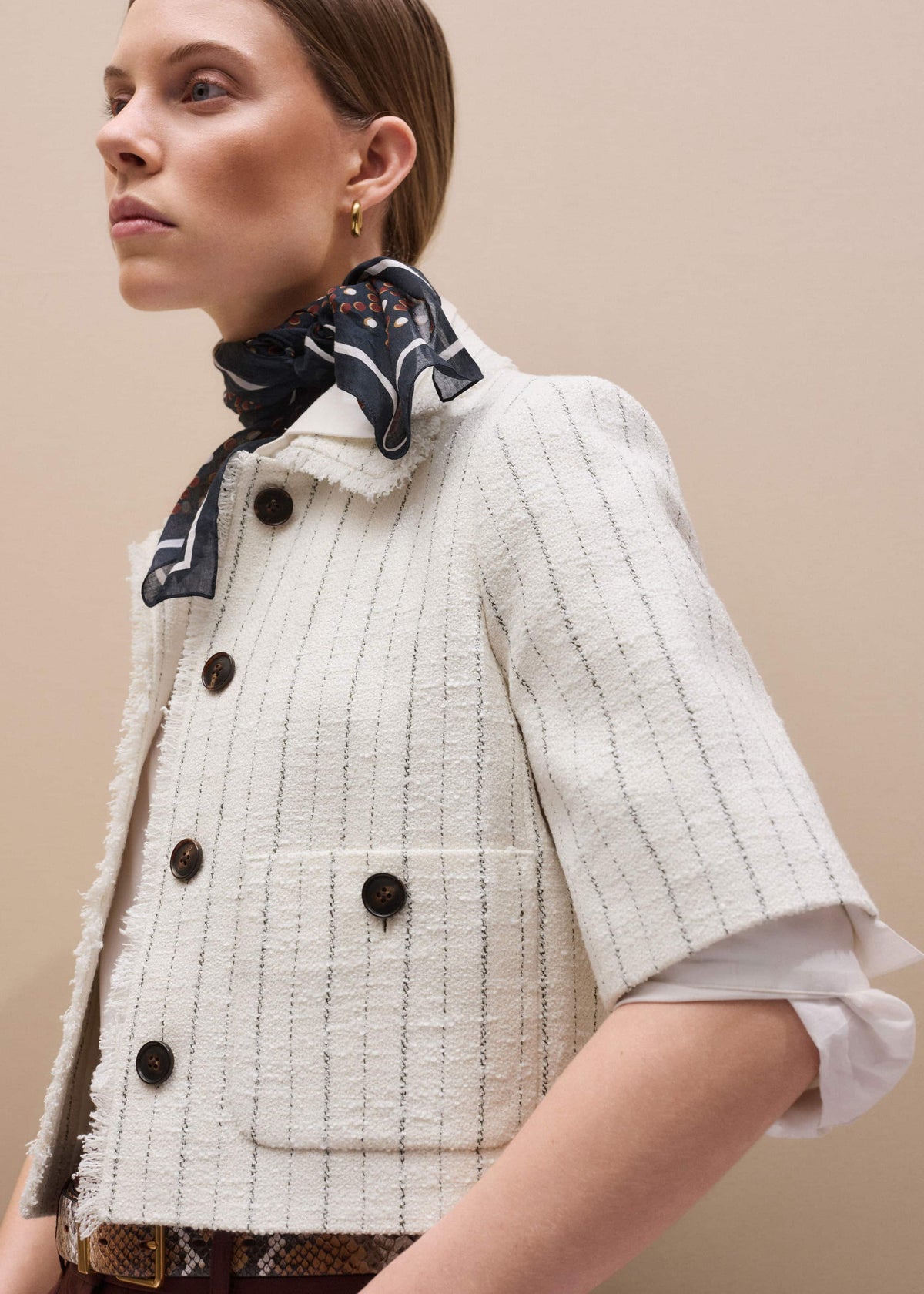 Ivory Stripe Crop Jacket | ME+EM Clothing
